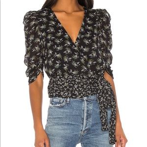Bailey 44 Printed Puff Sleeve Wrap Top Black Small